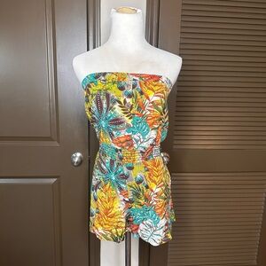 Tropical Print Strapless Romper
